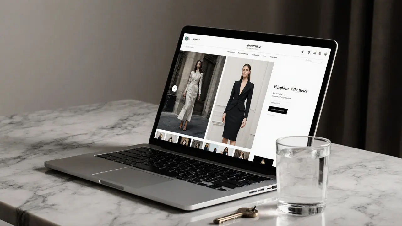 A minimalist desk with a laptop showing a private photo gallery and a single key, symbolizing discretion.
