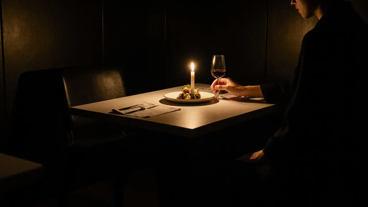 A private dining table in Berlin with a five-course meal lit by candlelight, elegant and intimate.