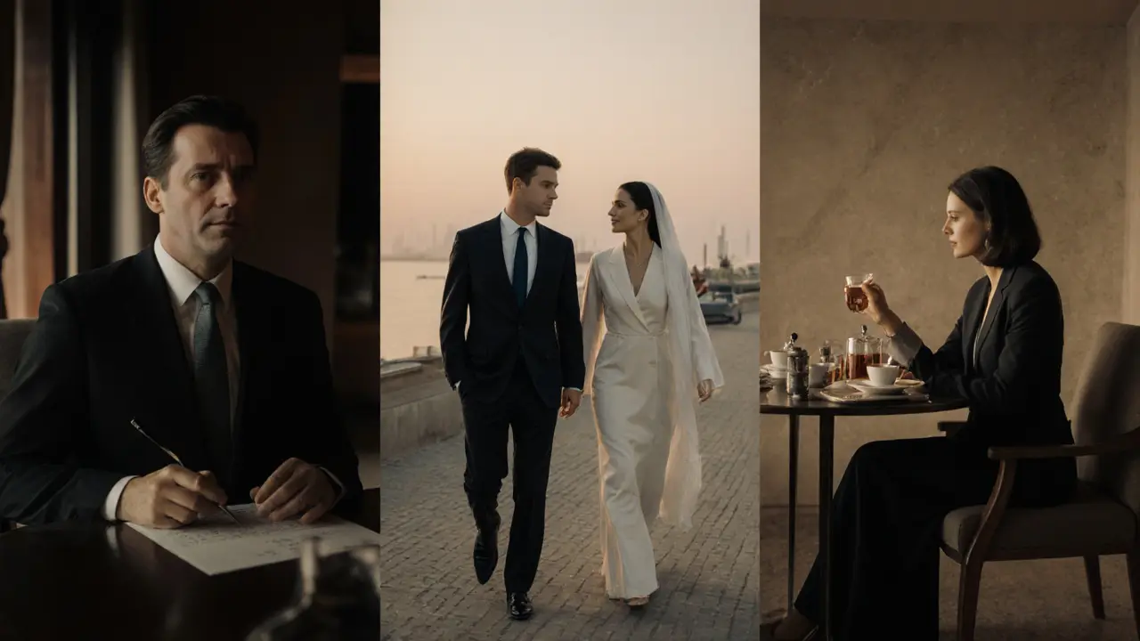 Three clients share peaceful moments with a companion across Abu Dhabi’s iconic settings — dining, walking, and relaxing.