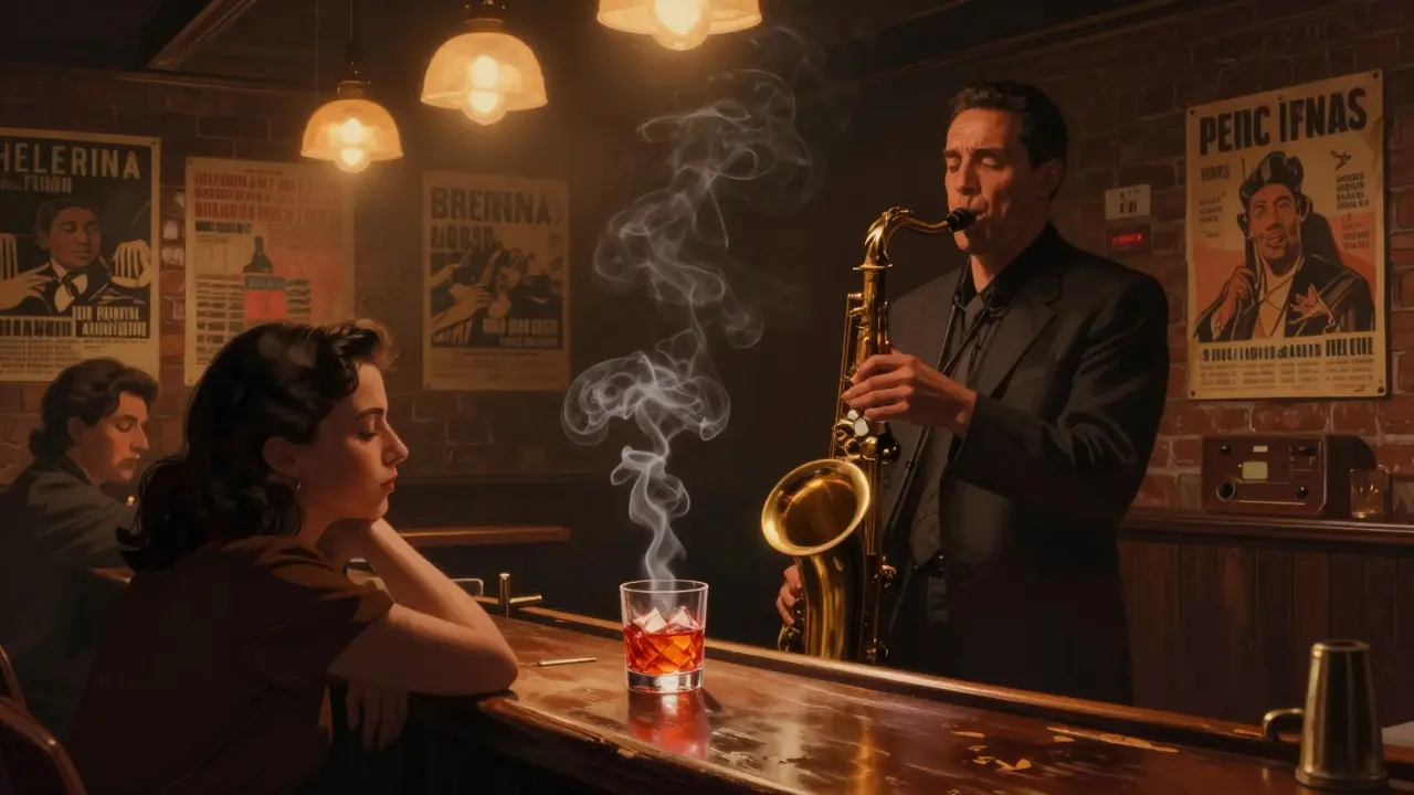 Intimate jazz bar in Brera with a saxophonist playing under soft golden lighting.