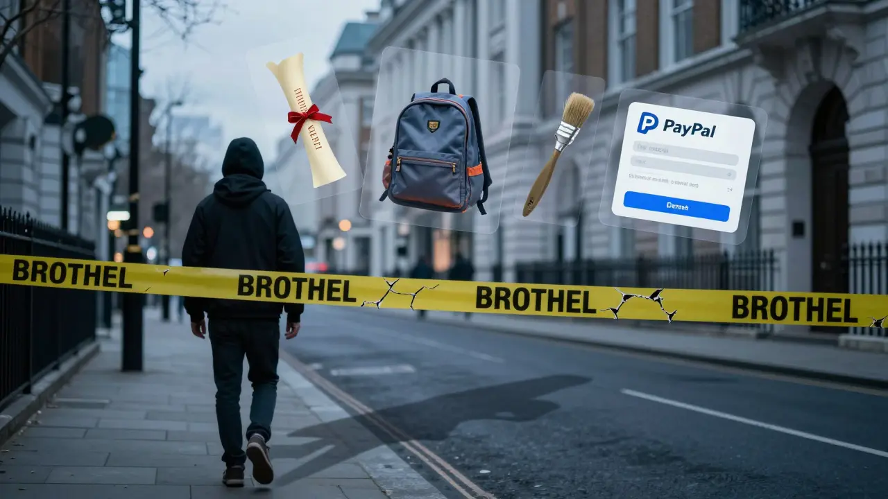 A person walking away from police tape as symbols of education, family, and art float behind them.