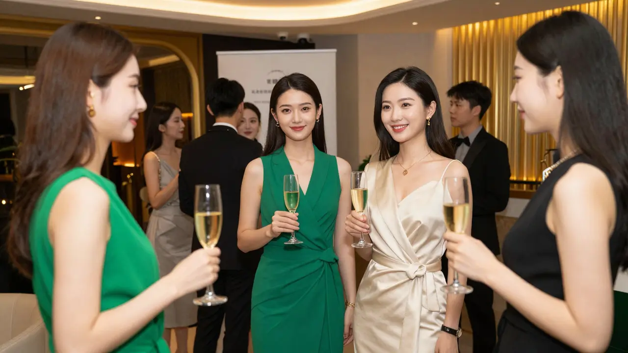 Brand ambassadors greeting guests at a corporate event.