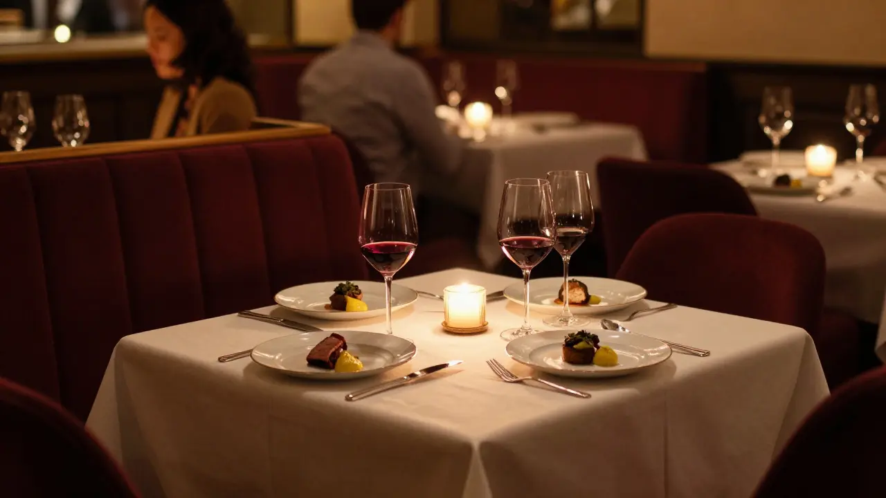 Intimate fine dining table with wine and candlelight